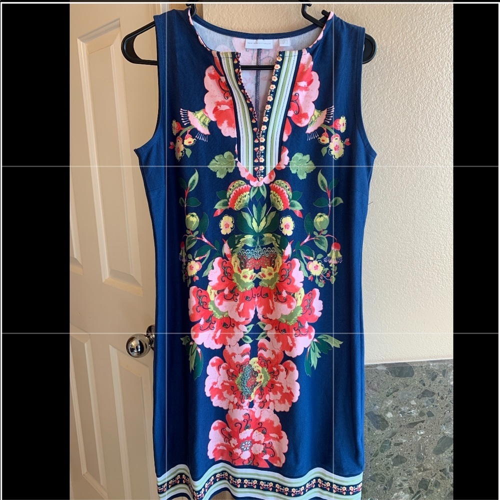 NY & Co Floral dress/tunic sleeveless sheath blue